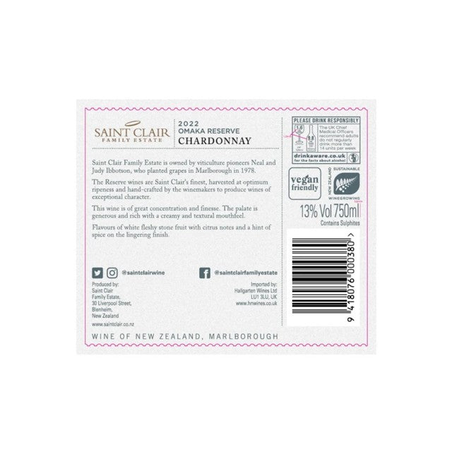 Saint Clair Omaka Reserve Chardonnay 75cl (British brand)