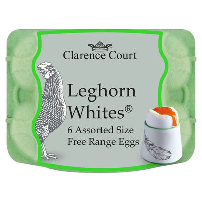 Clarence Court Leghorn Whites frittgående egg i blandede størrelser, 6 stk per pakke