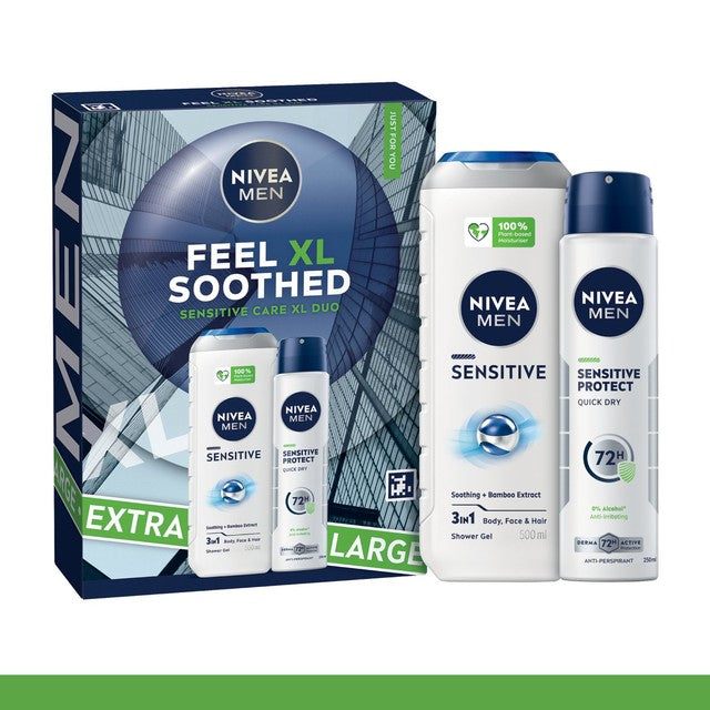NIVEA MEN Feel Soothed XL gift pack with shower gel and deodorant, imported from the UK