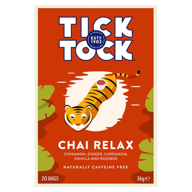 Tick Tock Chai Relax herbal tea bags 20 count (British brand)