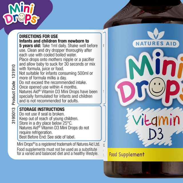Natures Aid Vitamin D3 Mini Drops 50ml, imported from the UK