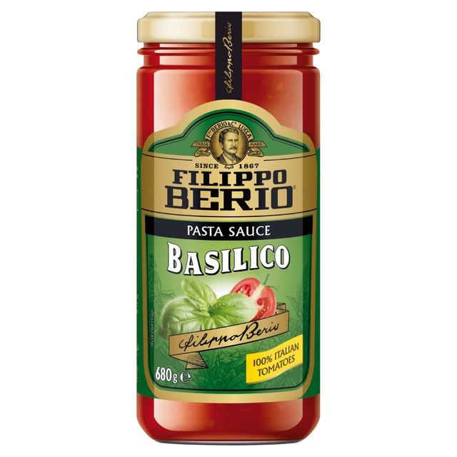 Filippo Berio tomato and basil pasta sauce jar (British brand)