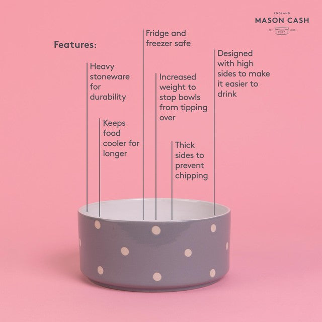 Mason Cash Polka Dot Grey Pet Bowl 18cm, imported from the UK