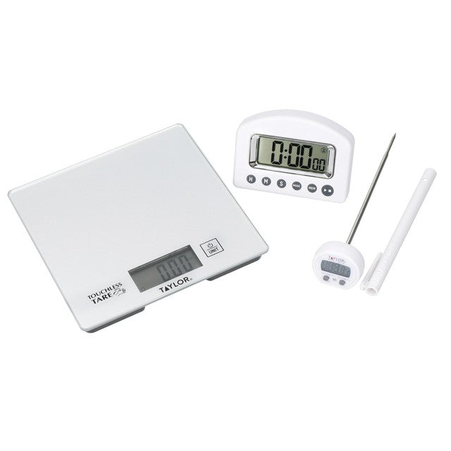 Taylor Pro silver kitchen weighing and measuring set (British brand)