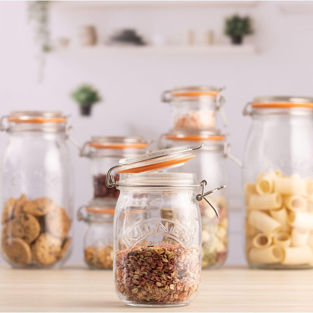 Kilner Round Clip Top Jar 1 Litre Glass, imported from the UK
