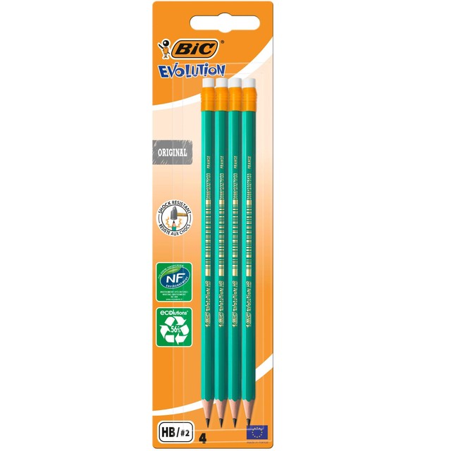 BIC Evolution wood-free graphite pencils HB pack of 4 - British product