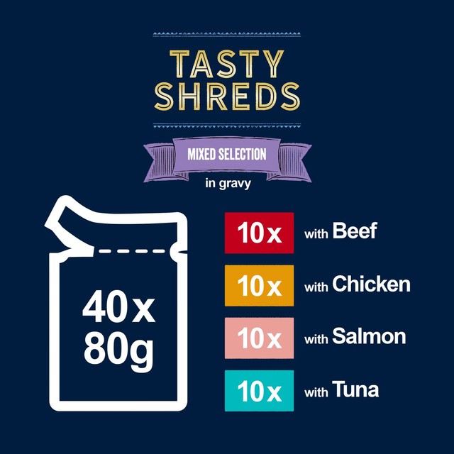 Felix wet cat food shredded in gravy mixed selection 40 x 80g pouches - British product