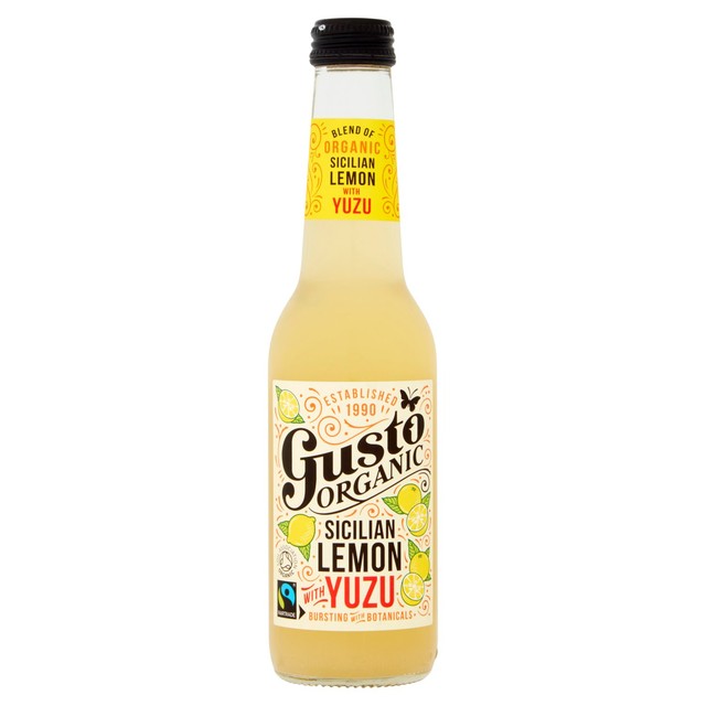 Gusto organic Sicilian lemon and yuzu flavoured soft drink, UK version