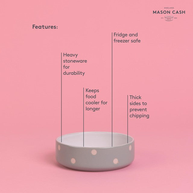 Mason Cash Polka Dot Sage pet bowl 13cm, imported from the UK