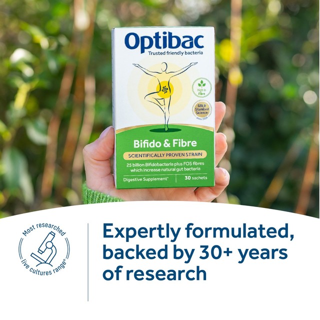 Optibac Bifido & Fibre probiotic supplement 10 sachets, imported from the UK