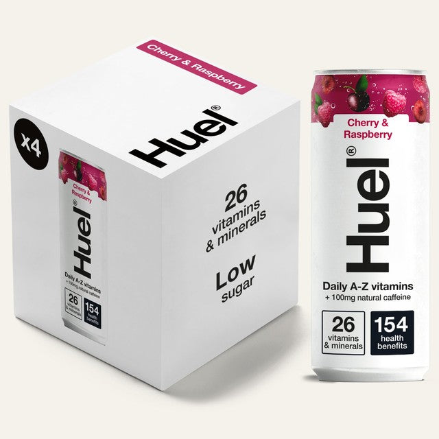 Huel Cherry & Raspberry Energy Drink 4 x 330ml cans, UK version