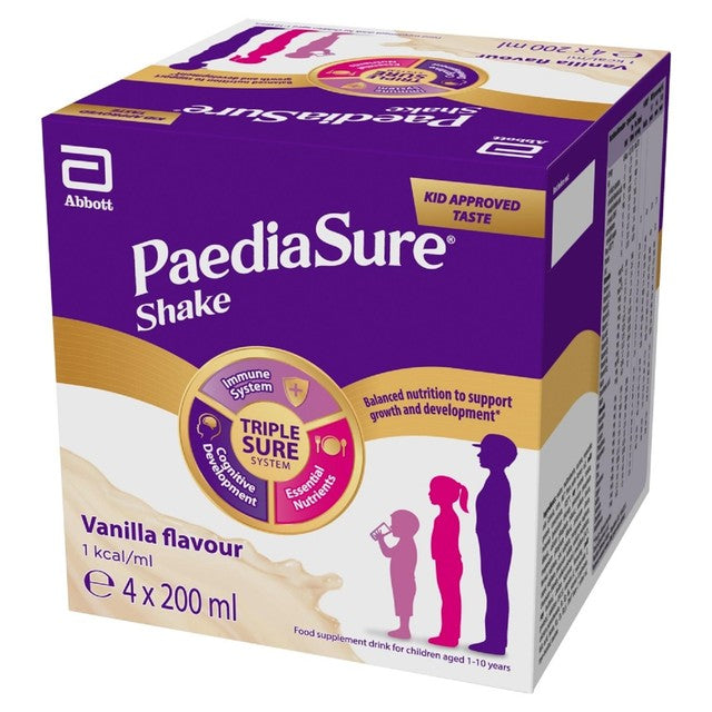 PaediaSure vanilla nutritional drink multipack 4x200ml, imported from the UK