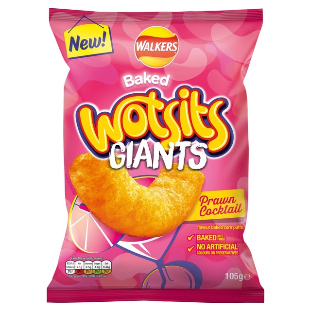 Walkers Wotsits Giants Prawn Cocktail crisps 105g (British brand)