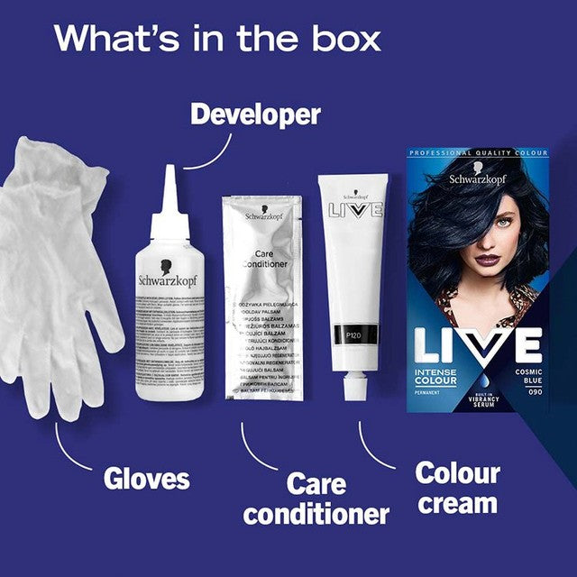 Schwarzkopf Live Cosmic Blue 090 permanent hair dye 142ml (British brand)