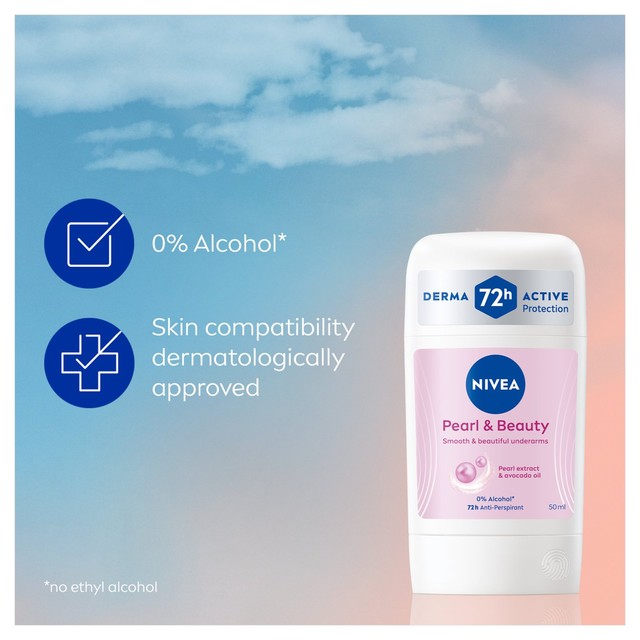 Nivea Pearl & Beauty anti-perspirant deodorant stick 50ml, imported from the UK