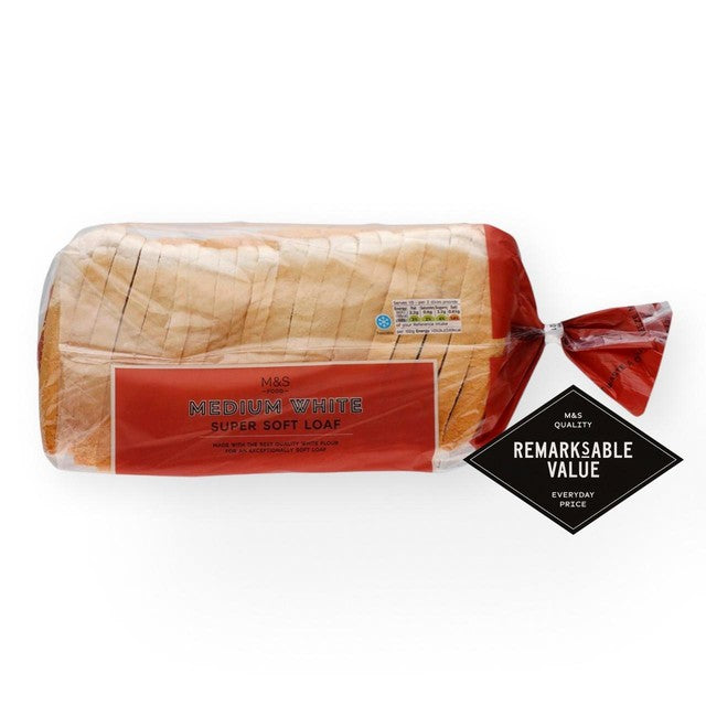 M&S white bread medium sliced 800g, imported from the UK