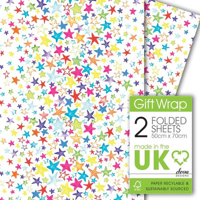 M&S Deva Designs Painted Stars Gift Wrap Sheets 2 Sheets 50cm x 70cm- Buy online at McGrocer