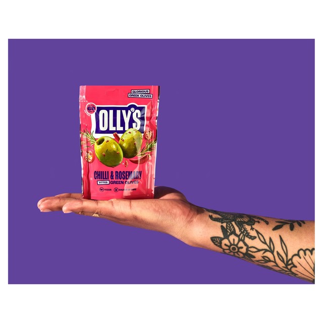 Olly's Olives chilli & rosemary green olives 50g, imported from the UK