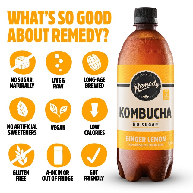 Remedy kombucha ginger lemon 700ml, imported from the UK