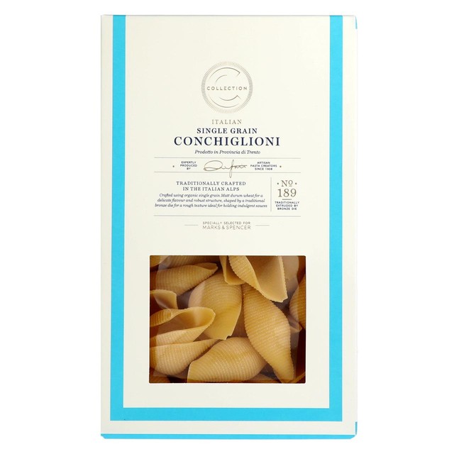 M&S Italian Single Grain Conchiglioni shell pasta 500g, imported from the UK