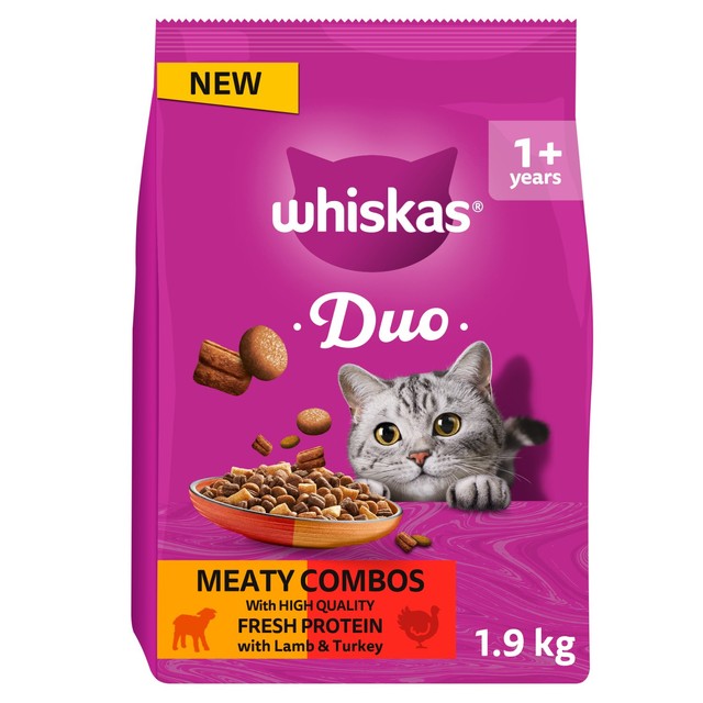 Whiskas dry cat food Meaty Combo 1.9kg, imported from the UK