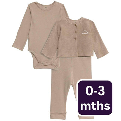 طقم M&S 3 Piece Cotton Rich للأطفال بني 0-3 أشهر - اشترِ عبر الإنترنت من McGrocer