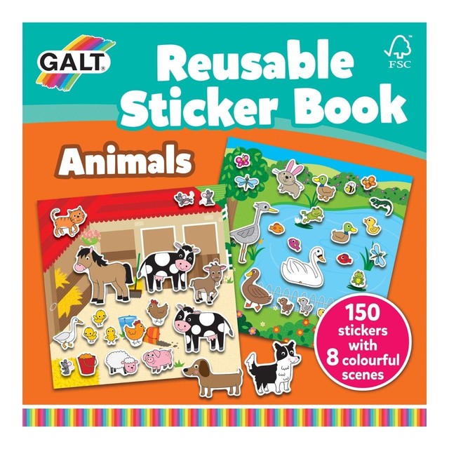 Galt animal reusable sticker book with stickers, imported from the UK