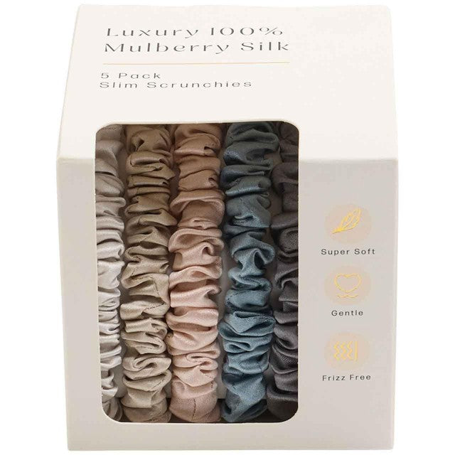 M&S mulberry silk slim scrunchies 5 pack, imported from the UK