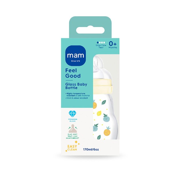 MAM Feel Good glass baby bottle 170ml, imported from the UK
