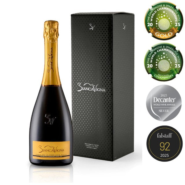 Bianca Vigna Prosecco Superiore Extra Dry bottle, imported from the UK