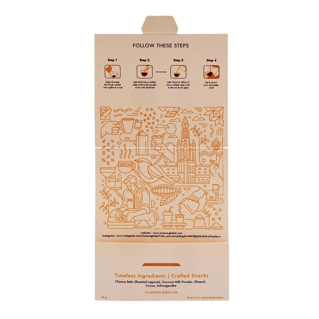 Lumara Cocoa Karma roasted chana sattu hot chocolate mix 40g, UK version