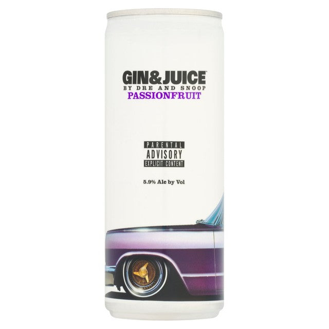 Gin & Juice passionfruit canned cocktail 250ml, UK version