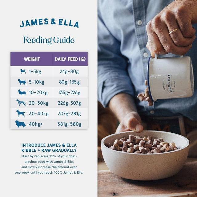 James & Ella raw kibble dog food with freeze-dried game, UK version