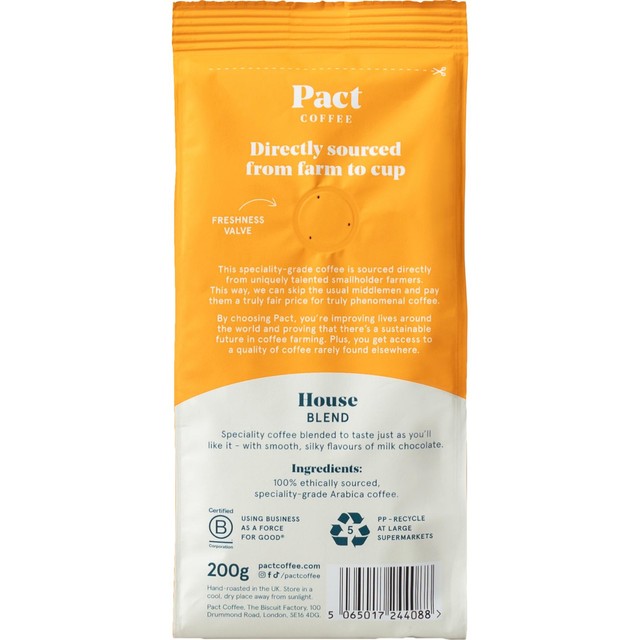 Pact House Blend ground coffee 200g, imported from the UK