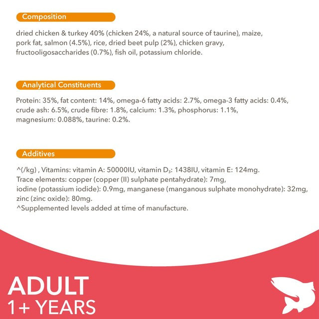 IAMS Adult Dry Cat Food Salmon 3kg, UK version