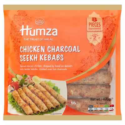 Humza Hähnchen-Holzkohle-Seekh-Kebabs, gefrorene Hähnchen-Kebabs, 400 g