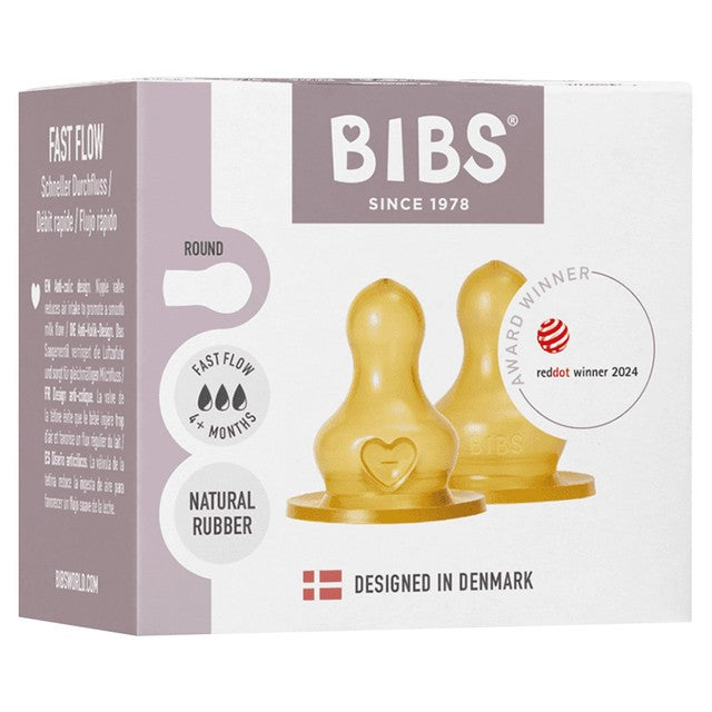 BIBS natural rubber latex fast flow bottle teat 4m+, UK version