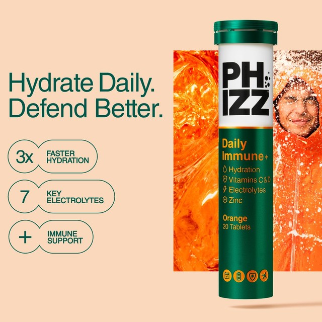 Phizz orange hydration immune support tablets 20 tablets, imported from the UK