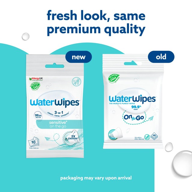 WaterWipes Sensitive+ On-The-Go baby wipes 10 wipes (British brand)