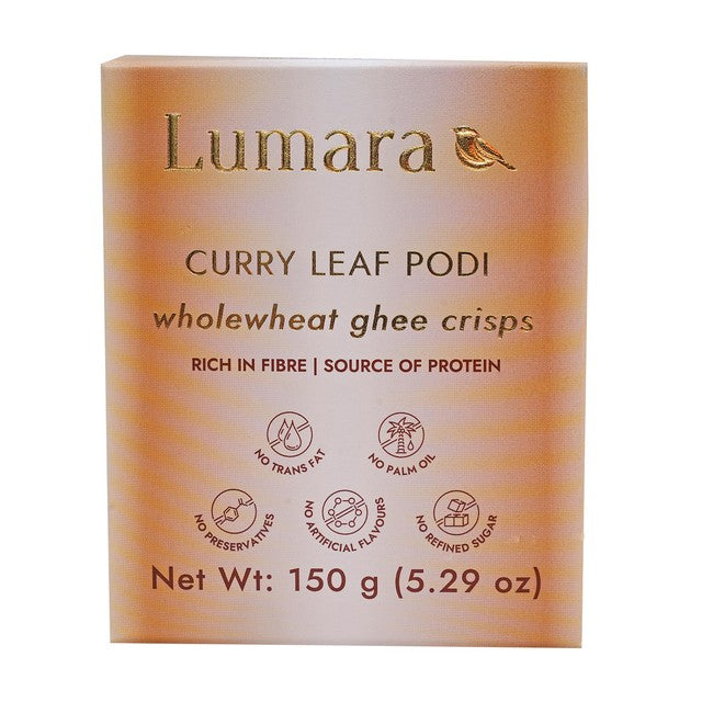 Lumara Wholewheat Ghee Crisps Curry Leaf Podi 150g, UK version