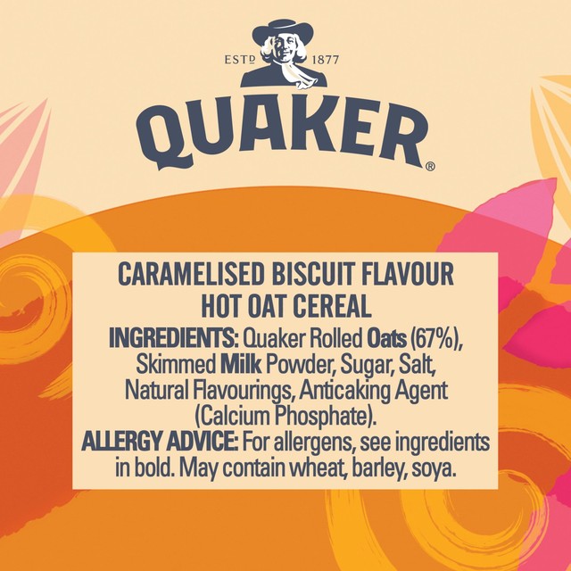 Quaker caramelised biscuit flavour hot oat cereal pot 57g, imported from the UK