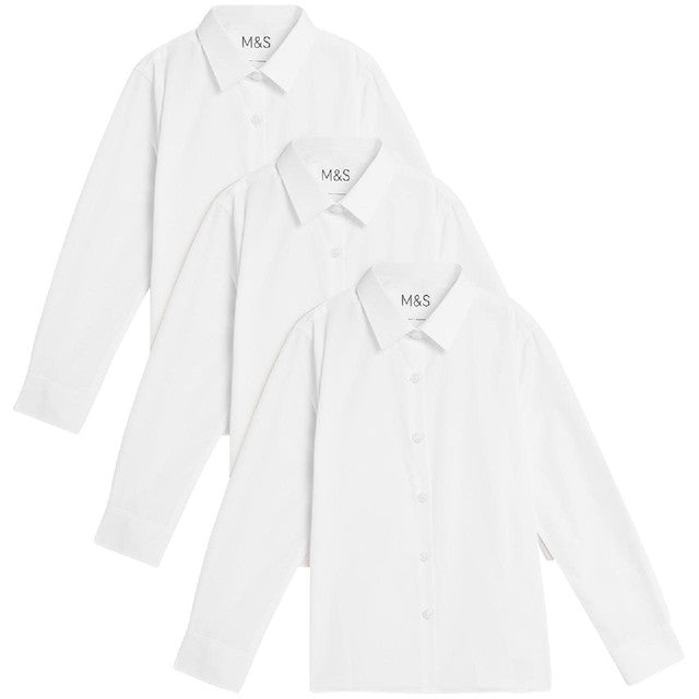 M&S girls slim fit long sleeve easy to iron school shirt 3-4 years, imported from the UK