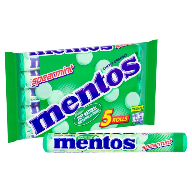 Mentos chewy spearmint sweets multipack 5 x 38g, imported from the UK