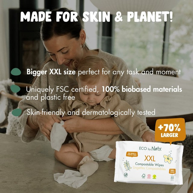 Naty XXL baby wipes 50pk, imported from the UK