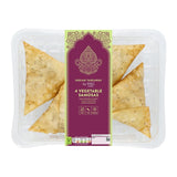 M&S vegetable samosas 4 hand wrapped 208g, imported from the UK