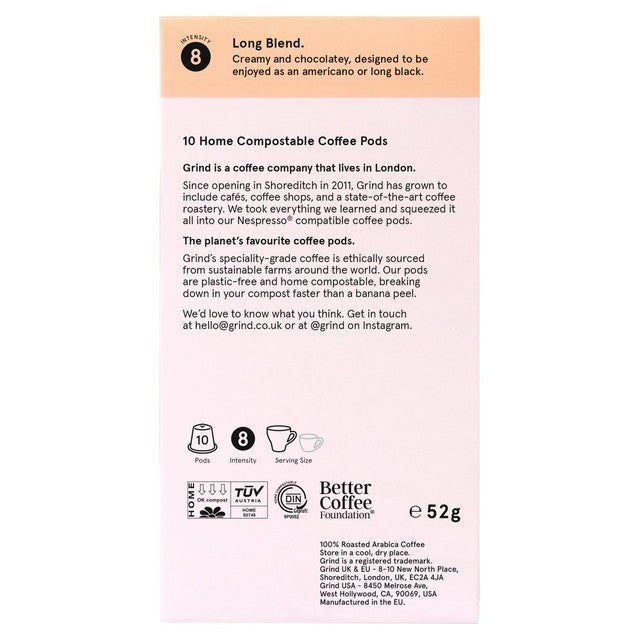Grind Lungo Blend coffee pods pack of 10, UK version