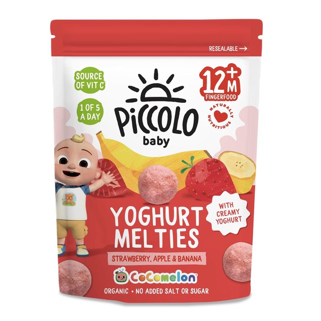 Piccolo Organic Melties strawberry and banana yogurt baby snack 15g, imported from the UK