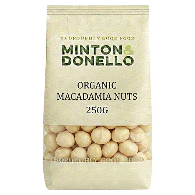 Minton & Donello Organic Macadamia Nuts 250g, imported from the UK