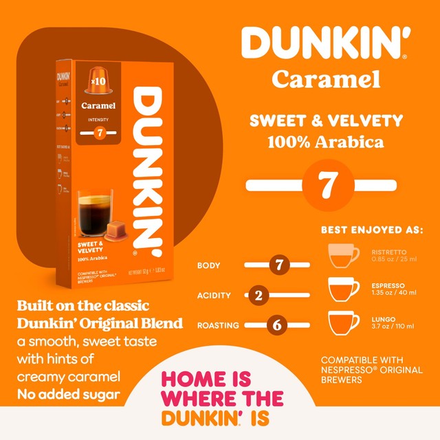 Dunkin caramel coffee pods, imported from the UK