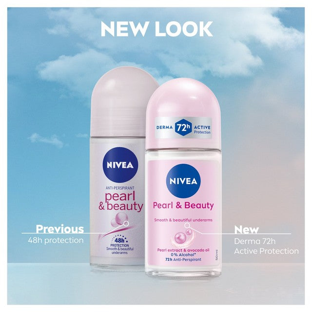 NIVEA Pearl & Beauty Anti-Perspirant Deodorant Roll-On 50ml, imported from the UK